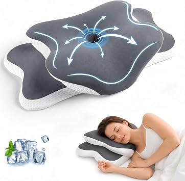 Memory Foam Pillow for Neck and Shoulder Pain Relief, Orthopaedic Cervical Pillow, Ergonomic Contour Neck Support Pillows for Side & Back Sleepers, Cooling Cover