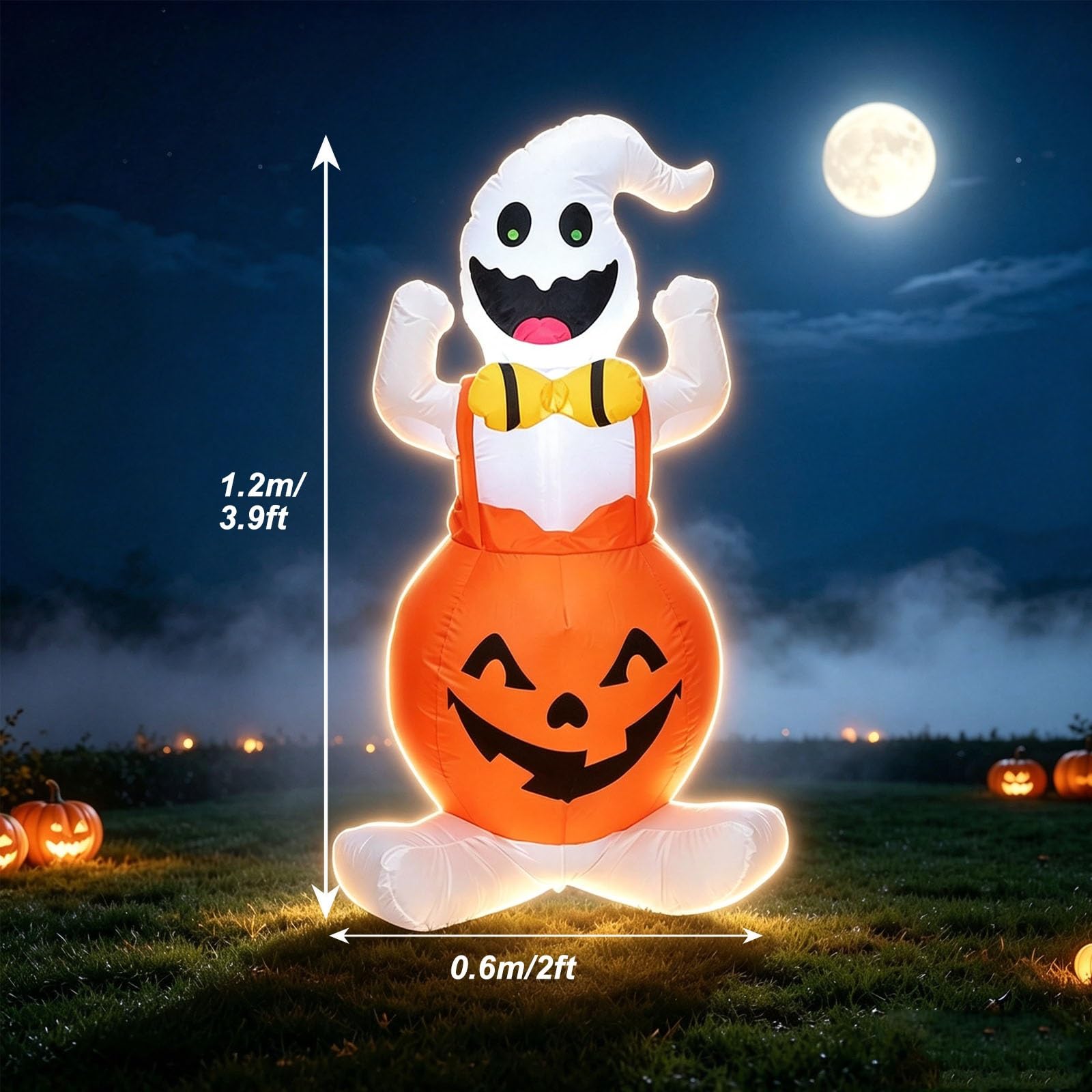 1,2M Fantasma e Zucca Gonfiabili Halloween, Decorazione Halloween con LED