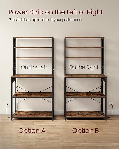 Miniatura 25 de VASAGLE Barra de café, estante para panadería de 31.5 pulgadas para cocina con almacenamiento, estantes de cocina de 6 niveles con 6 ganchos, café