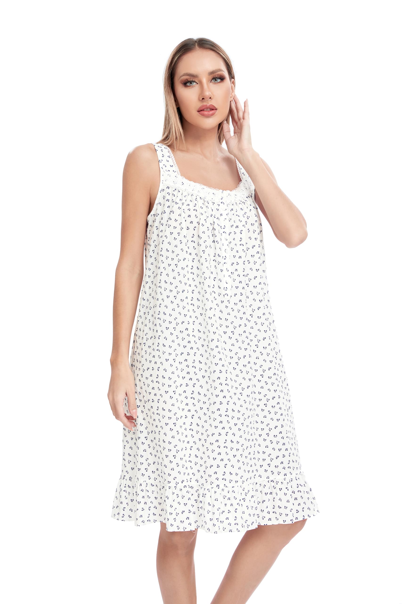 JRYNOEU 100% Cotton Nightgowns for Women Sleeveless Ladies Loungewear Sleepwear Lightweight Nightdress Comfy Soft Nightgown