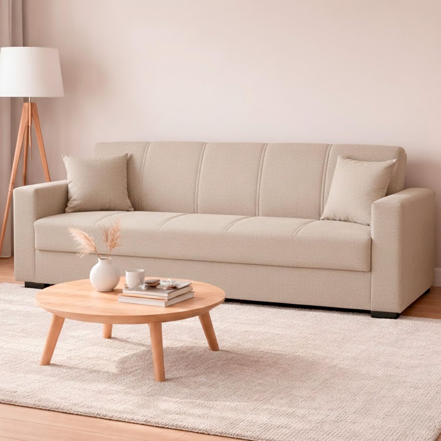 Arreditaly Divano Letto 3 Posti Con Contenitore Moderno Salvaspazio Con Meccanismo Click-Clack E Imbottitura A Molle Design Moderno Ideale Per Soggiorno Salotto Ufficio (Beige, 3)