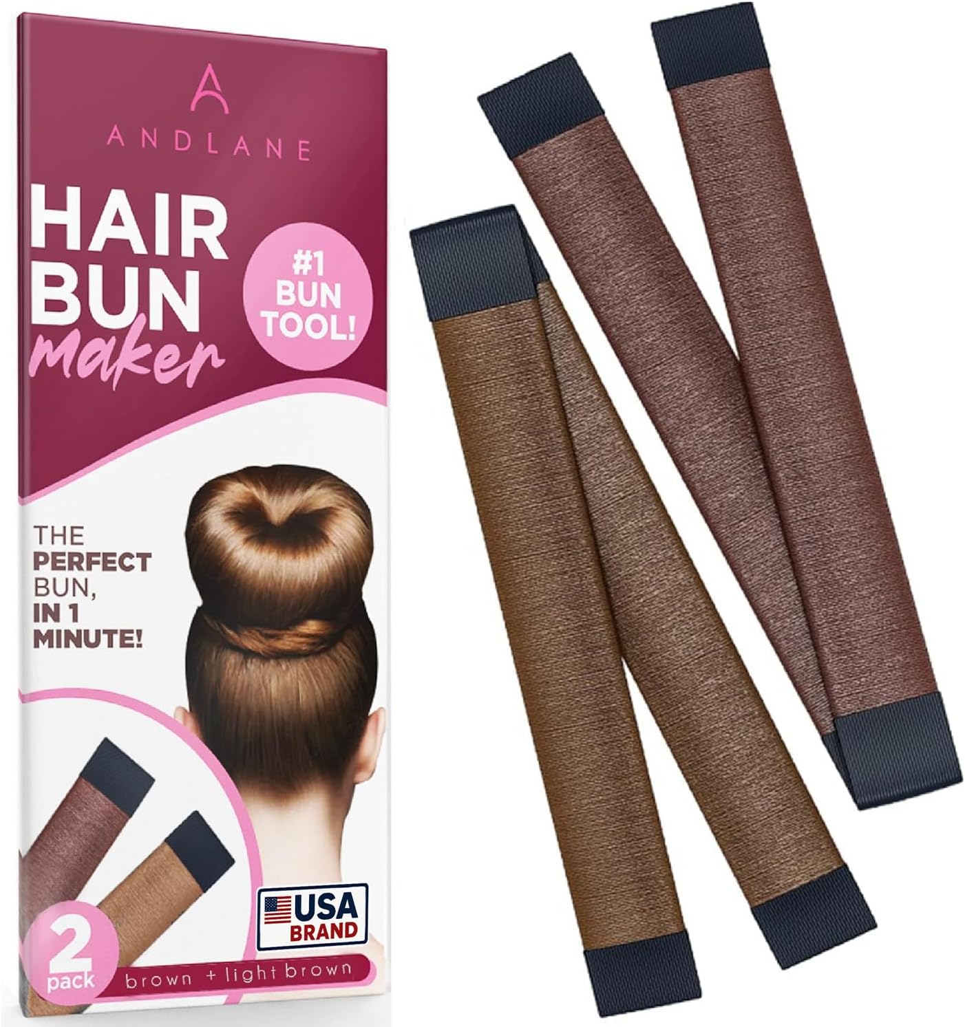 Andlane Hair Bun Maker French Twist Hair Fold Wrap Snap by (1 Brown, 1 Light Brown)