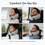 Purroch Neck Pillow Airplane, Travel Pillow with Eye Mask & Earplugs, Memory Foam Pillow with Adjustable Velcro Strap, Pillows for Travel, Plane, Car, Home, Work, Light Grey