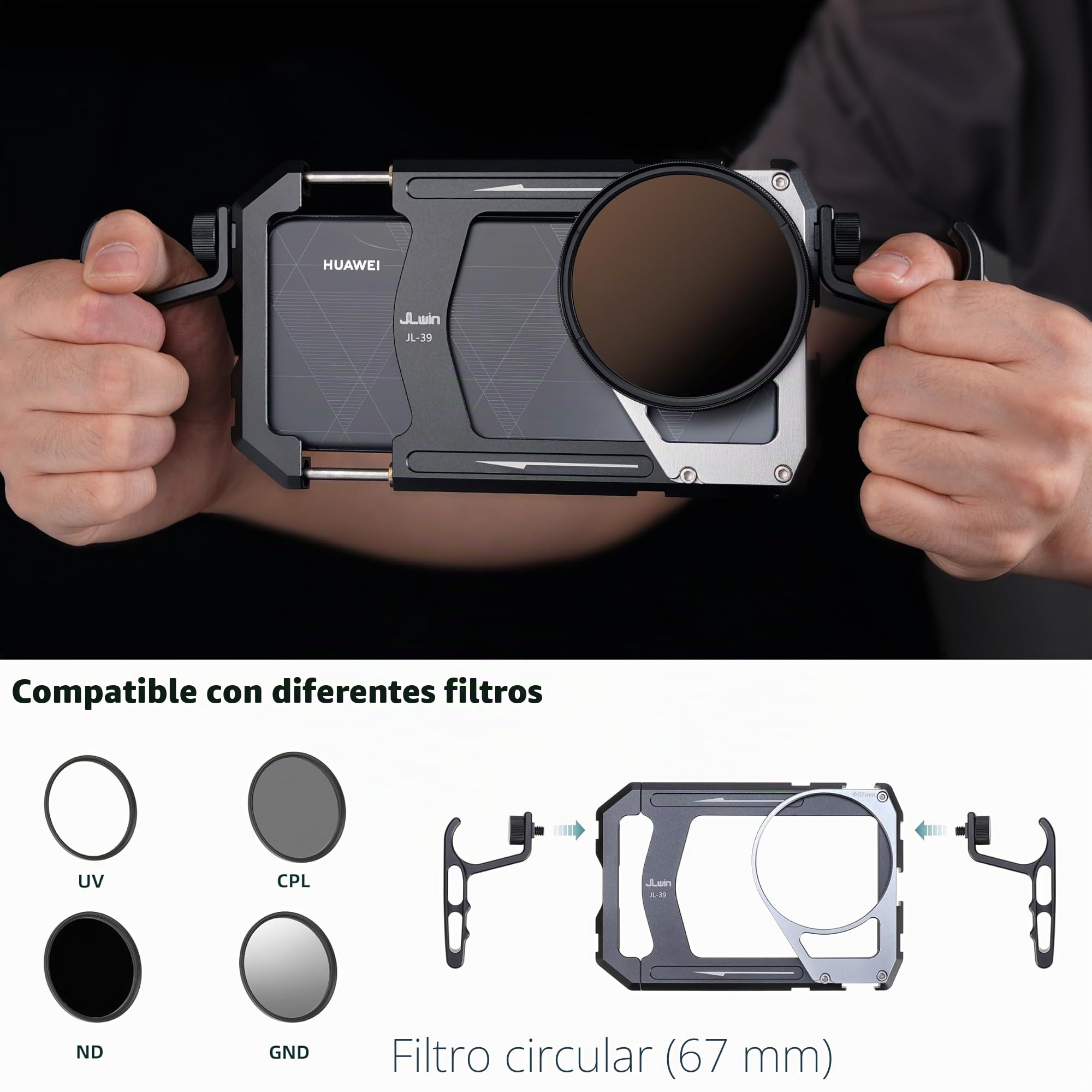 FOTGA Smartphone Video Rig, jaula para teléfono móvil, estabilizador con mango, filtro de 67 mm, adaptador de objetivo para jaula de vídeo móvil universal, compatible con iPhone