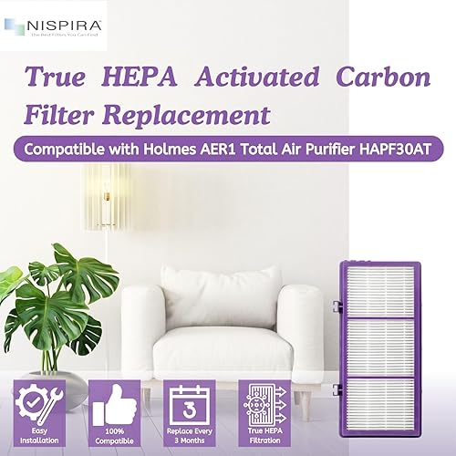 Miniatura 5 de Nispira HAPF300AP AER1 Performance Plus Filtro para purificador de aire Holmes HAPF30AT HAP242-NUC HAPF300AP-U4 True HEPA. 1 paquete