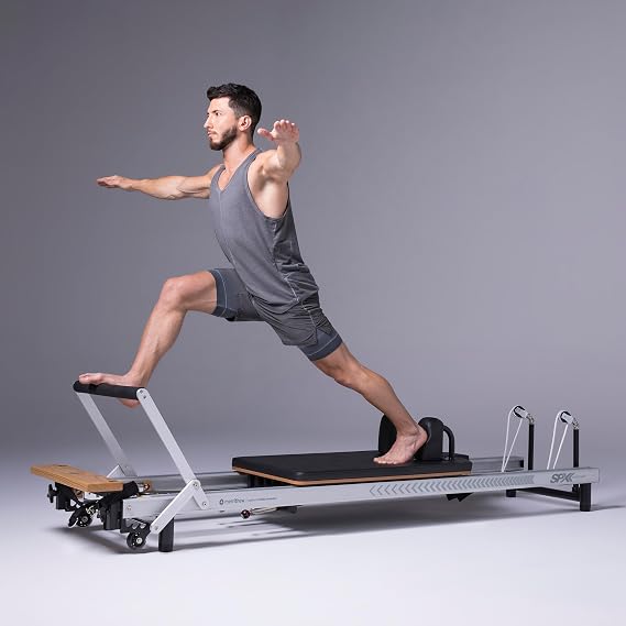 MerrithewTM at Home SPX Reformer Package with Reformer Box, Footstrap, Padded Platform Extender and Metal Roll-up Pole Pilates Workouts at Home