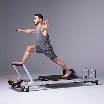 MerrithewTM at Home SPX Reformer Package with Reformer Box, Footstrap, Padded Platform Extender and Metal Roll-up Pole Pilates Workouts at Home