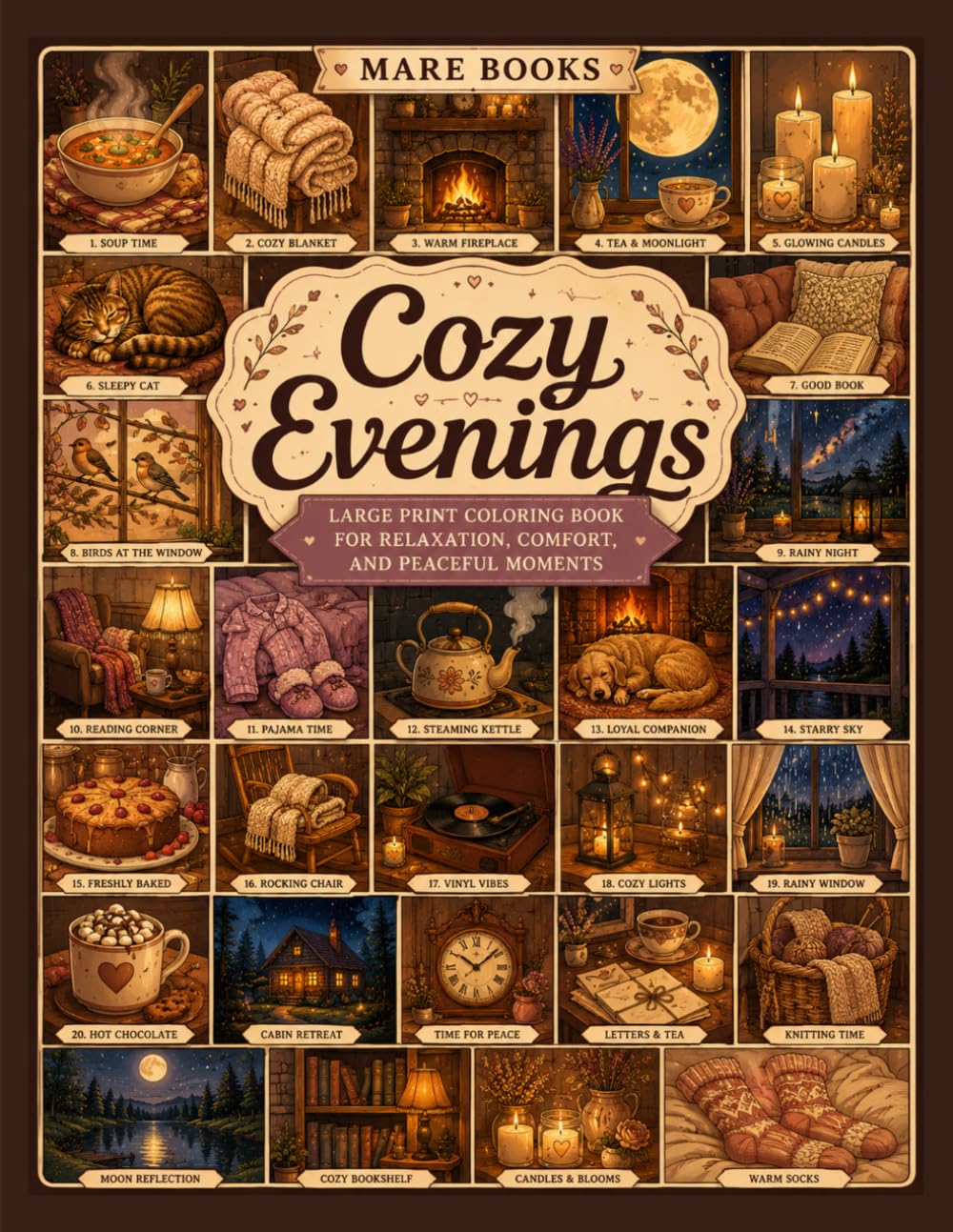 Cozy Evenings: Large Print Coloring Book for Adults & Seniors | Simple and Easy Cozy Scenes for Relaxation, Stress Relief and Peaceful Moments