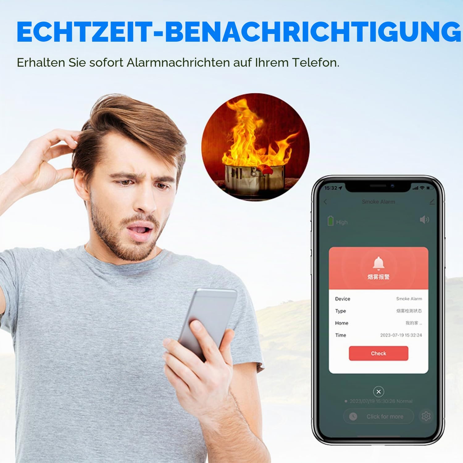 Smart Rauchmelder,WLAN-Rauchmelder, kompatibel mit Tuya/Smart Life APP，Kein Gateway erforderlich ，85 dB Warnsignal, vernetzter Mini-Rauch- und Feuermelder,S100B-CR-W (4er Pack)