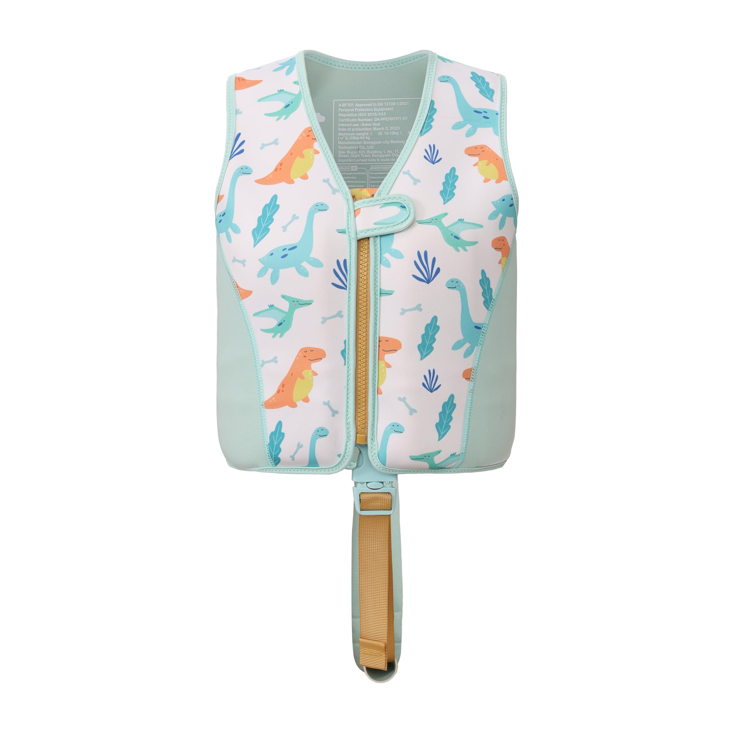 Gilet de Natation Aide à la flottabilité pour Enfants Fille garçon 3 à 6 Ans, UPF 50+, 40kg Maximum, Motif Dinosaure étoile de mer Coquille, Fermeture Éclair Sécurisée Ceinture Ajustable