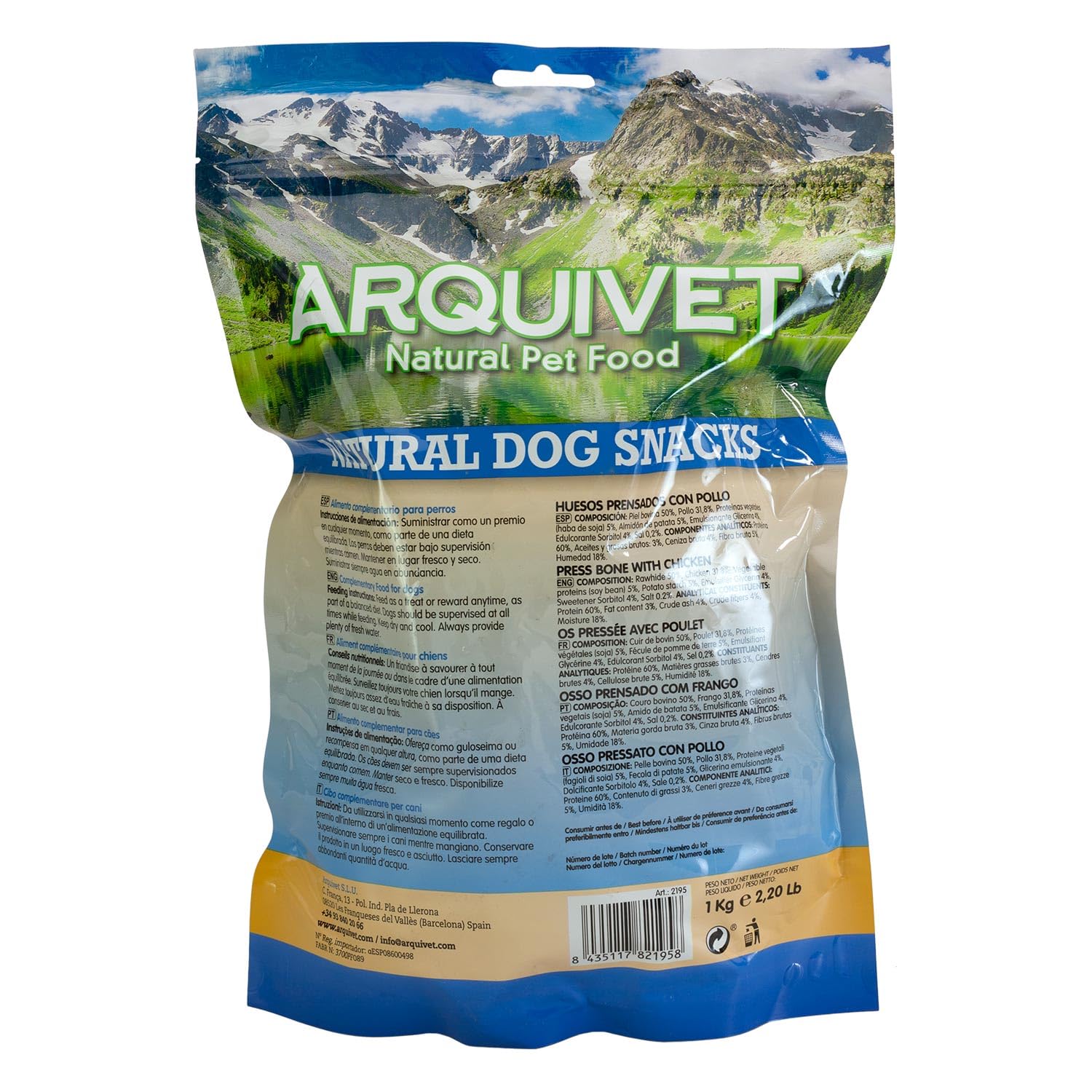 Arquivet- Huesos prensados con Pollo - 1 Kg - Snacks Naturales