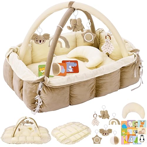 Gimnasio de juego y tapete de actividades de felpa 5 en 1 para bebés, tapetes de juego para bebés, gimnasio para bebés con diseño convertible,