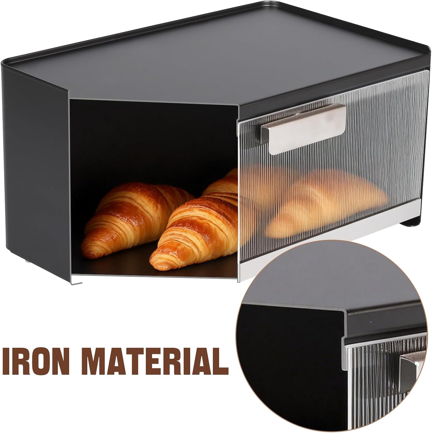Metal Bread Box for Kitchen Countertop, 5.3 Quart Morden Bread Storage Container for Homemade Bread, No Assembly Required, Easy Cleaning, Never Cracks, Black