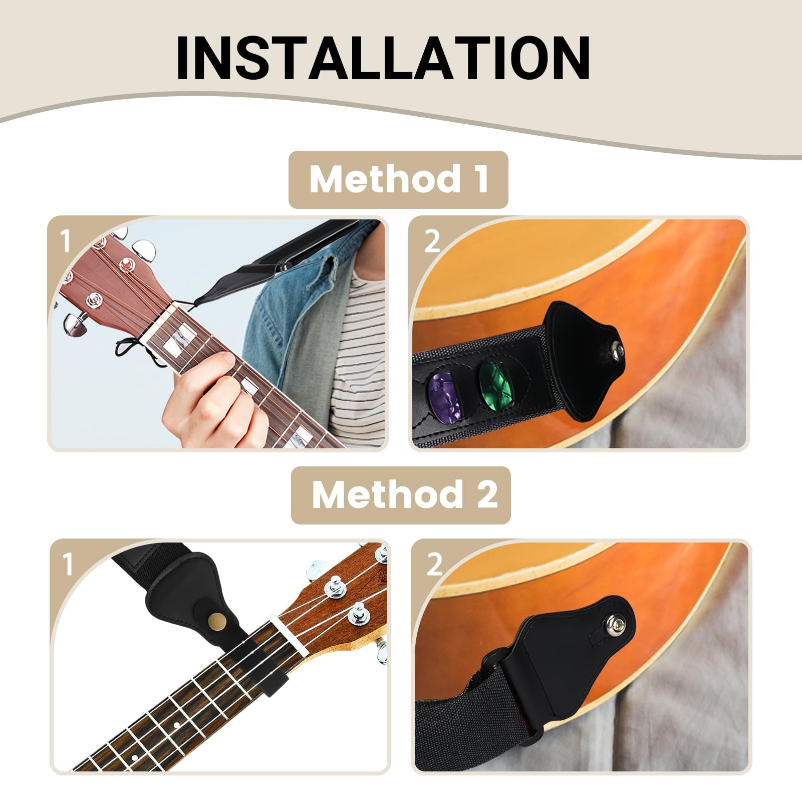 Regulowany bawełniany pasek do gitary z 3 kostkami, 1 gumowym zapięciem, adapterem łopatki z klamrą, do gitar akustycznych, elektrycznych i basowych akcesoriów gitarowych, Żelazo, M