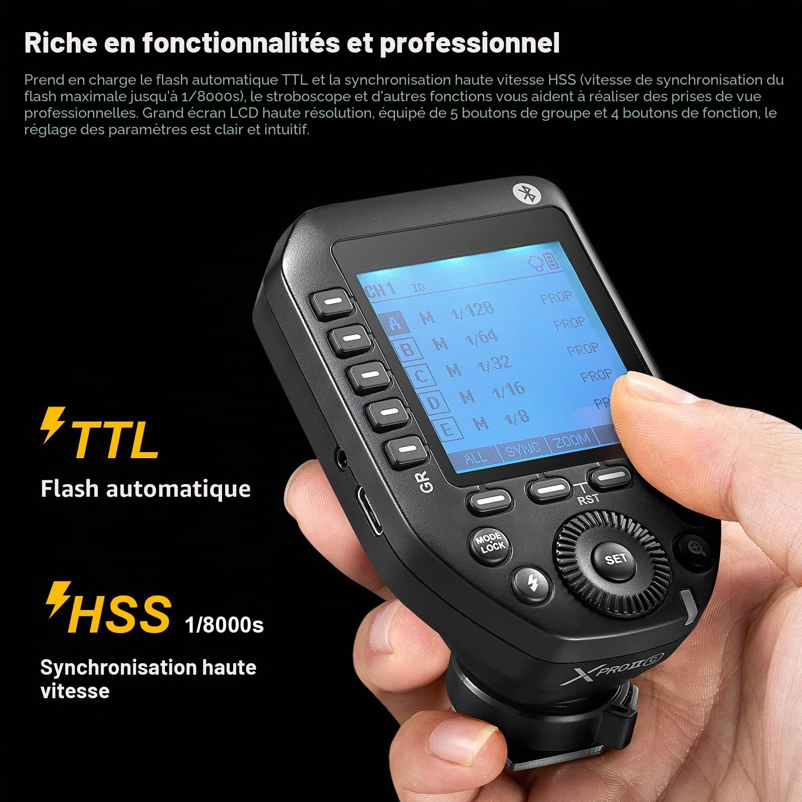 Godox XproII-C Flash Trigger 2.4 GHz 1/8000s HSS TTL Appareil Photo sans Fil avec écran LCD pour Canon