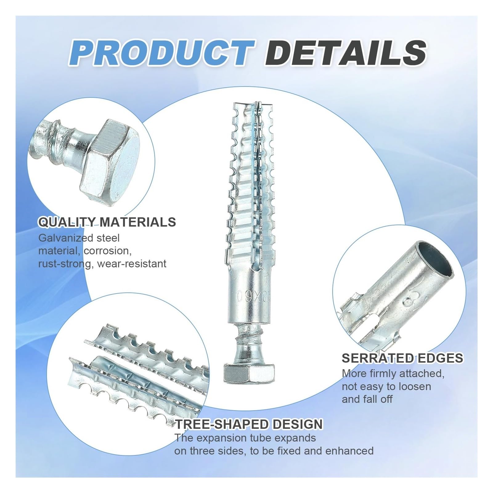 Dübel 20–200 Stück M8 M10 baumförmig | Wandanker mit Sechskantschrauben, Metall-Expansionsbolzen for Beton-Hohlwände aus Holz(304 screw M8x38,10 sets(20pcs))