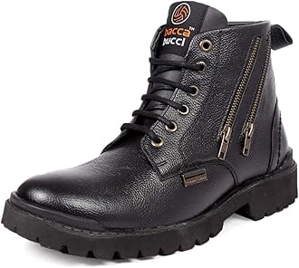 Bacca BucciYork Men's Military Genuine Leather Motorcycle Combat Boots for Men-Black