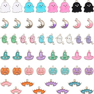 WILLBOND 50 Pieces Halloween Charms for Jewelry Making Charms Pumpkin Ghost Bat Alloy Charms for DIY Bracelet Necklace Pendant Craft
