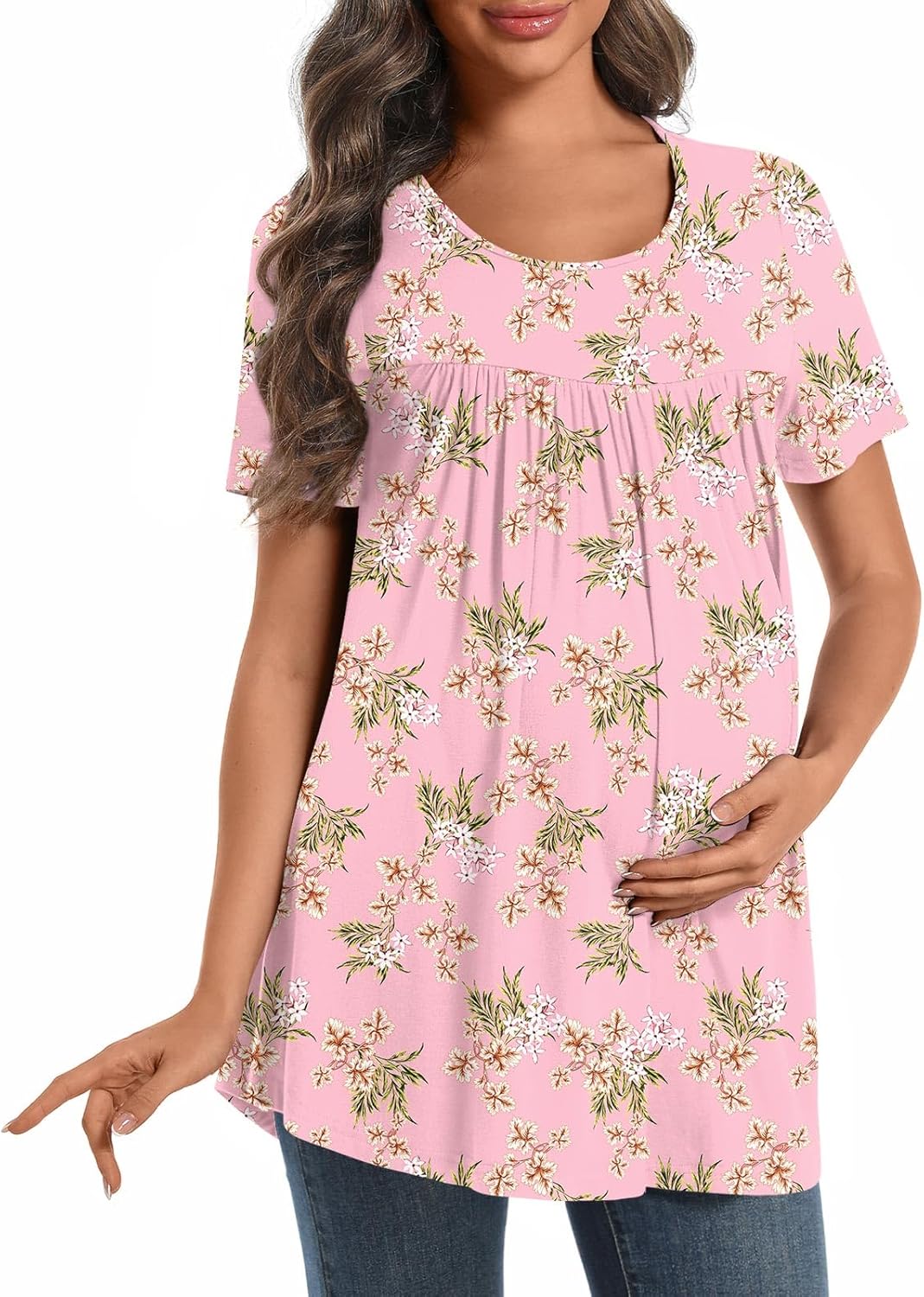 Women's Maternity Shirts Casual Short Sleeve Tunic Tops Round Neck Pregnancy Clothes - Image 2