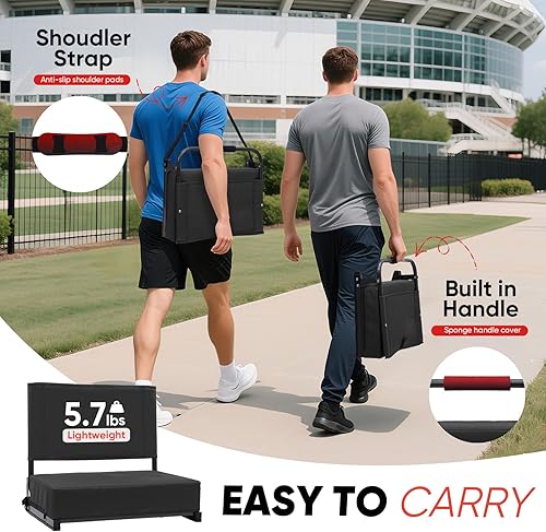 Miniatura 5 de Asientos de estadio con soporte de respaldo - Asiento de grada portátil acolchado con asa y correa para el hombro - Silla de grada de 46.7 cm de