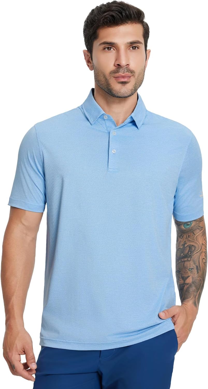 MICHEL ROUEN Mens Polo Shirts Heather Jacquard/Print/Striped Performance Moisture-Wicking Casual Collared Golf Shirts for Men - Image 2