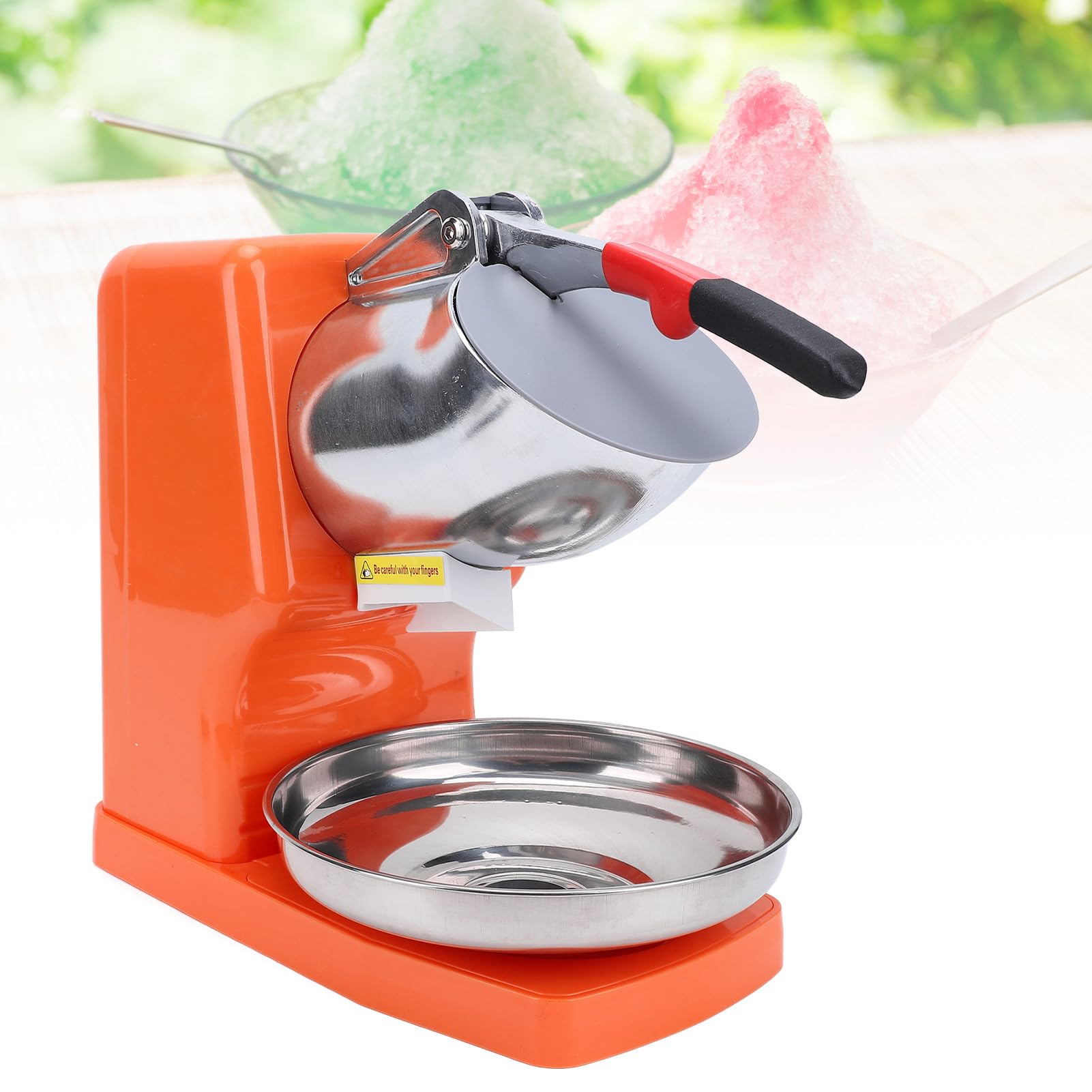 Generic Trituradora de Hielo Eléctrica, Máquina de Hielo Raspado de Acero Inoxidable de 500 W con Cuchillas Dobles y Cubierta Antisalpicaduras, para Uso Doméstico y Comercial (ORANGE)