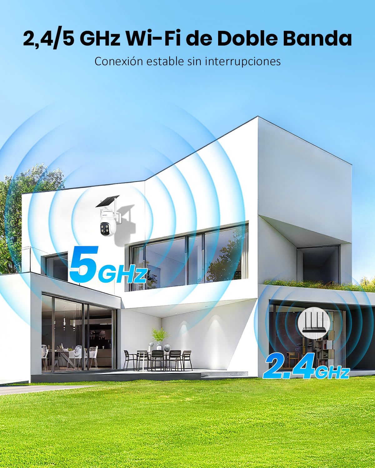 2 Unidades Camara Vigilancia WiFi Exterior Solar 2 en 1, 4MP/2.5K Camara sin Cables, 360° Cobertura, Fácil Instalación, 2.4/5 GHz WiFi, Visión Nocturna en Color, PIR, SD/Nube