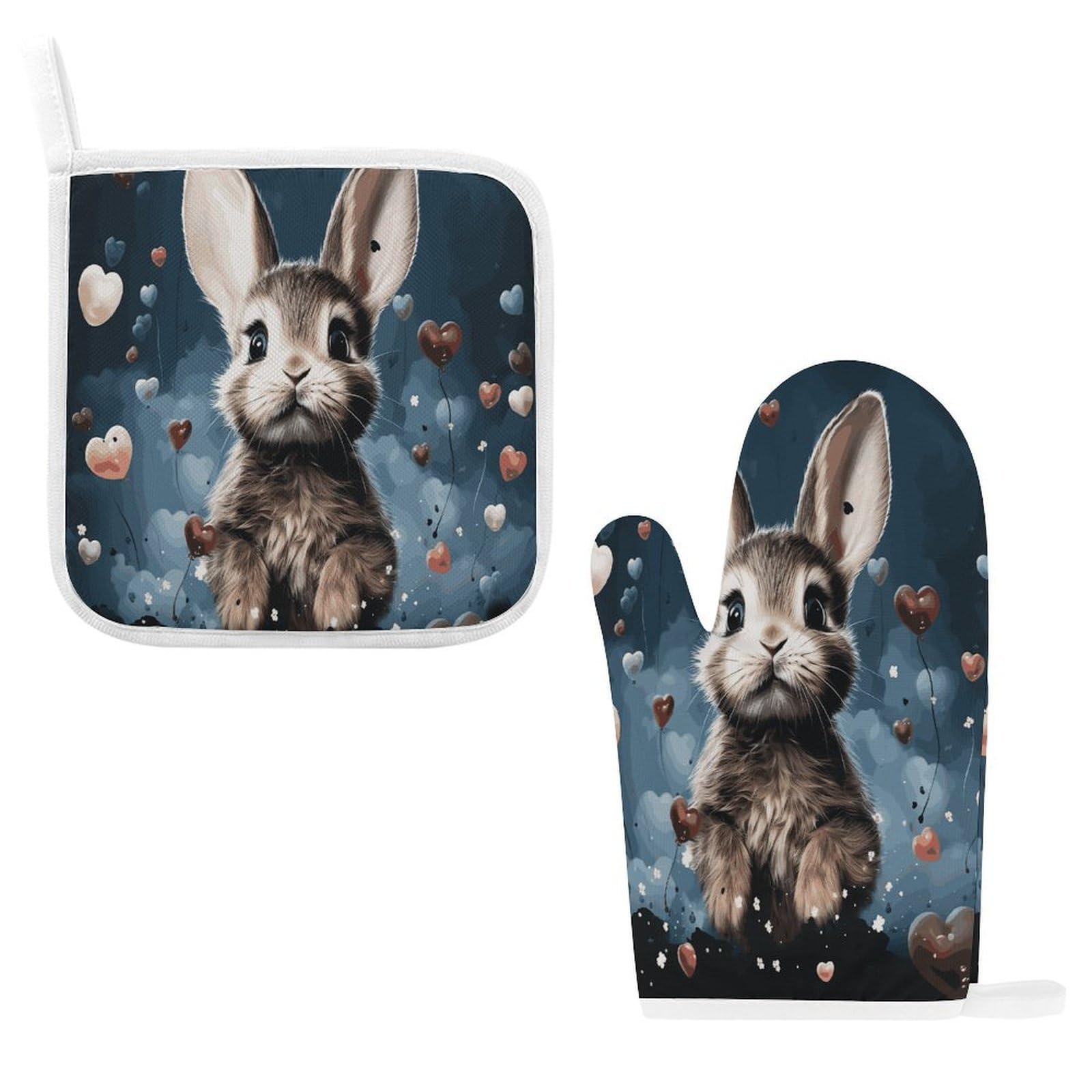 Btcowzrv Style Heart Shape And Bunny Oven Mitts And Pot Holders 2Pcs Set