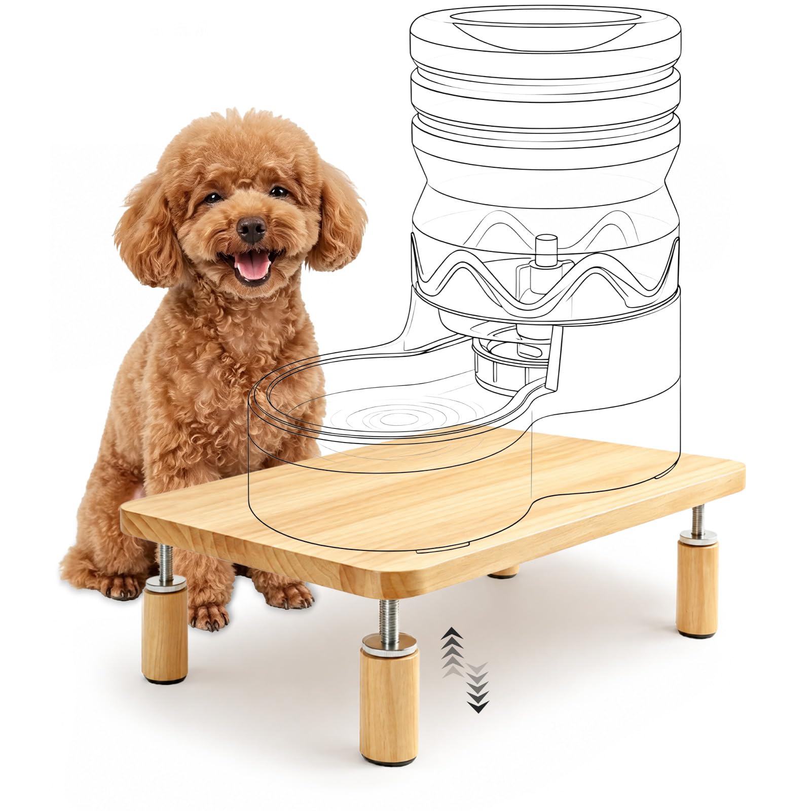 SZEE Adjustable Dog Food Stand, Raised Dog Feeder Stand for Small Breeds, Elevates form 8.6 to 11.7cm, Relieves Spine and Joints on Pets (S, Solid Wood)