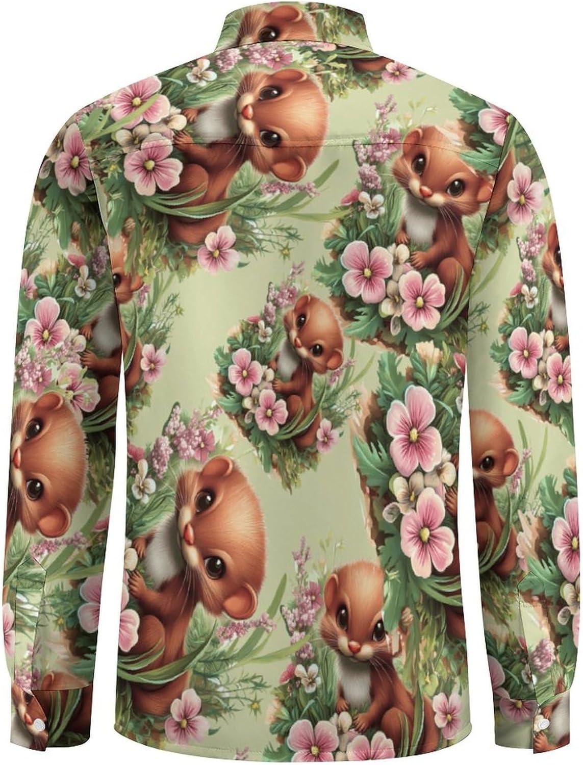 Weasel Flowers Long Sleeve Shirts Casual Dress Shirt Button-down T-shirts for Men