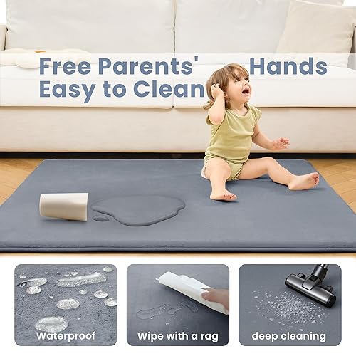 Miniatura 7 de ACOMOPACK Tapete de juego para bebé de 1.3 pulgadas de grosor para piso, 50 x 50 pulgadas, tapete de espuma viscoelástica repelente al agua para el