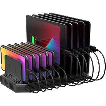 Unitek 2024 Power Supply USB Charging Station, 10 Ports, Tabletop Stand, Max 12 A, 60 W, PSE Certified, 10 Devices Simultaneously Charging, 1.5 A, 2.4 A, Supports Multiple Devices, Android/iPhone/iPad