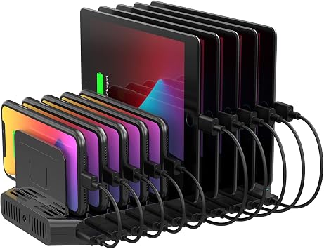 Unitek 2024 Power Supply USB Charging Station, 10 Ports, Tabletop Stand, Max 12 A, 60 W, PSE Certified, 10 Devices Simultaneously Charging, 1.5 A, 2.4 A, Supports Multiple Devices, Android/iPhone/iPad
