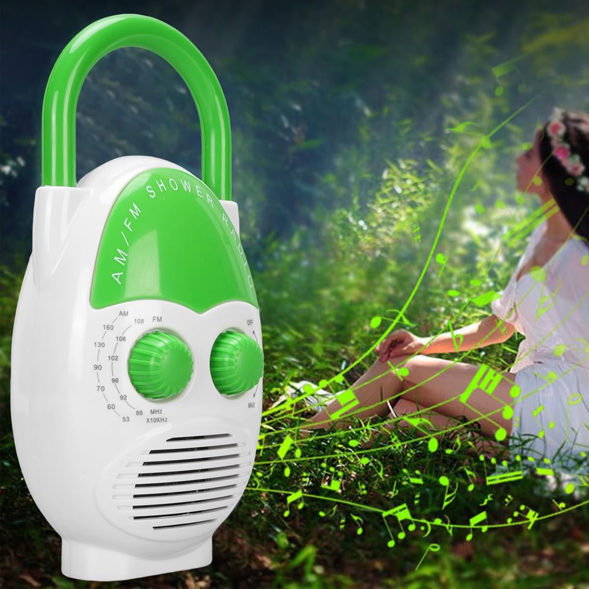 Radio portatile, mini radio portatile AM FM impermeabile da bagno, uscita 500 mW, a batteria, per bagno, cucina, esterni.