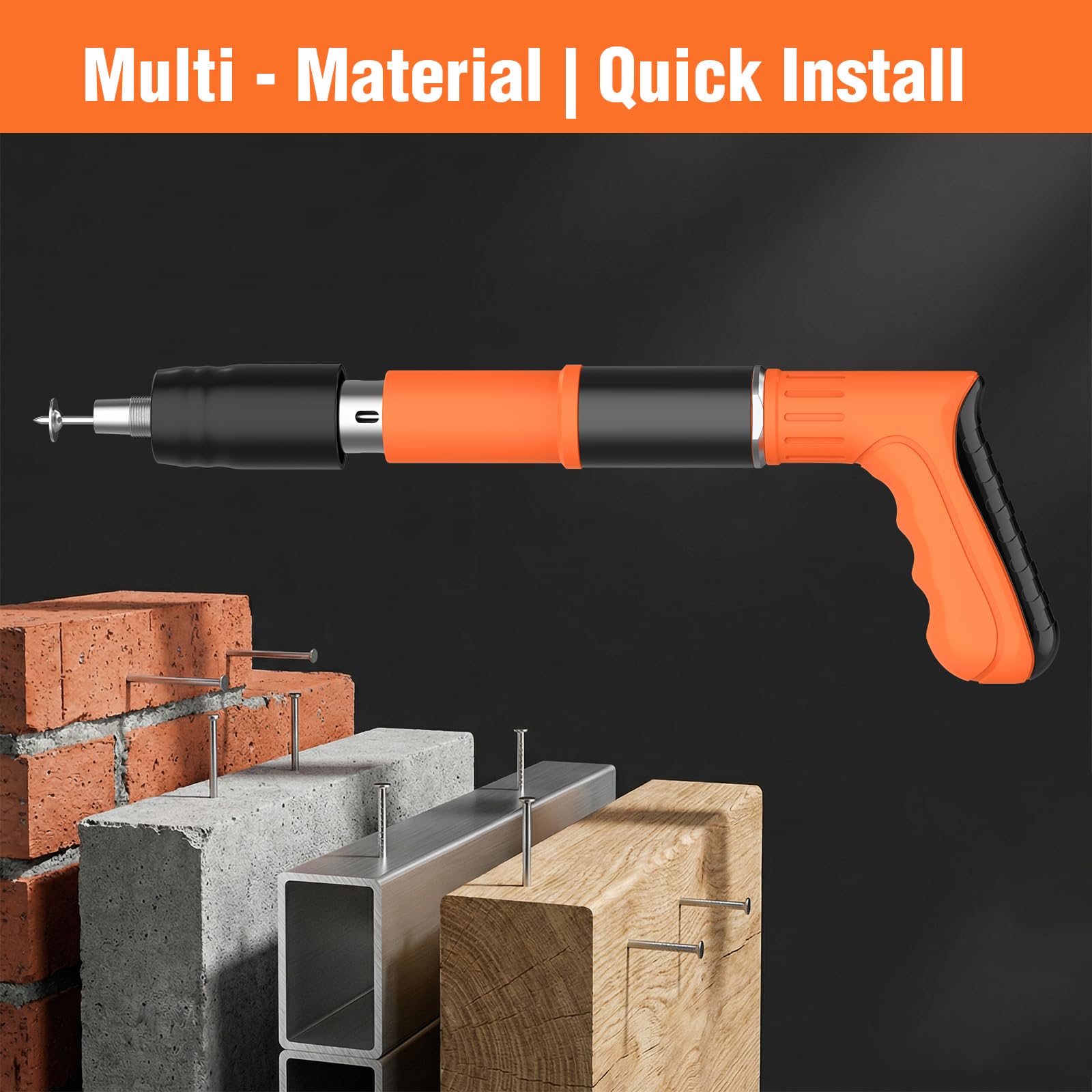 Clouse à béton, pistolet à clous manuel avec 5 niveaux réglables - jeu complet de 200 clous, pistolet à clous portable, mini-cloure portatif pour murs en béton, plafonds