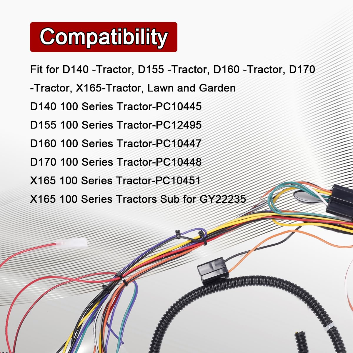 Tractor Wiring Harness Compatible with JD John Deere D140 D155 D160 D170 X165, Replace GY22441 Lawn mowers Lawn Tractors Riding Mowers Dash Ignition Wire Harness