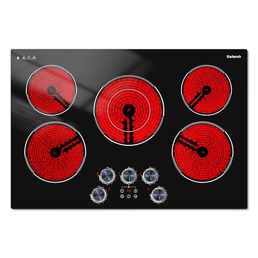 30 Inch Electric Cooktop Karienvir, 5 Burner Cooktop 8500W Built-in Electric Stove Top, Anti-slip Knob & Touch Control, Dual-Ring Burner, 30" Safety Lock, Timer, 220V Hardwired