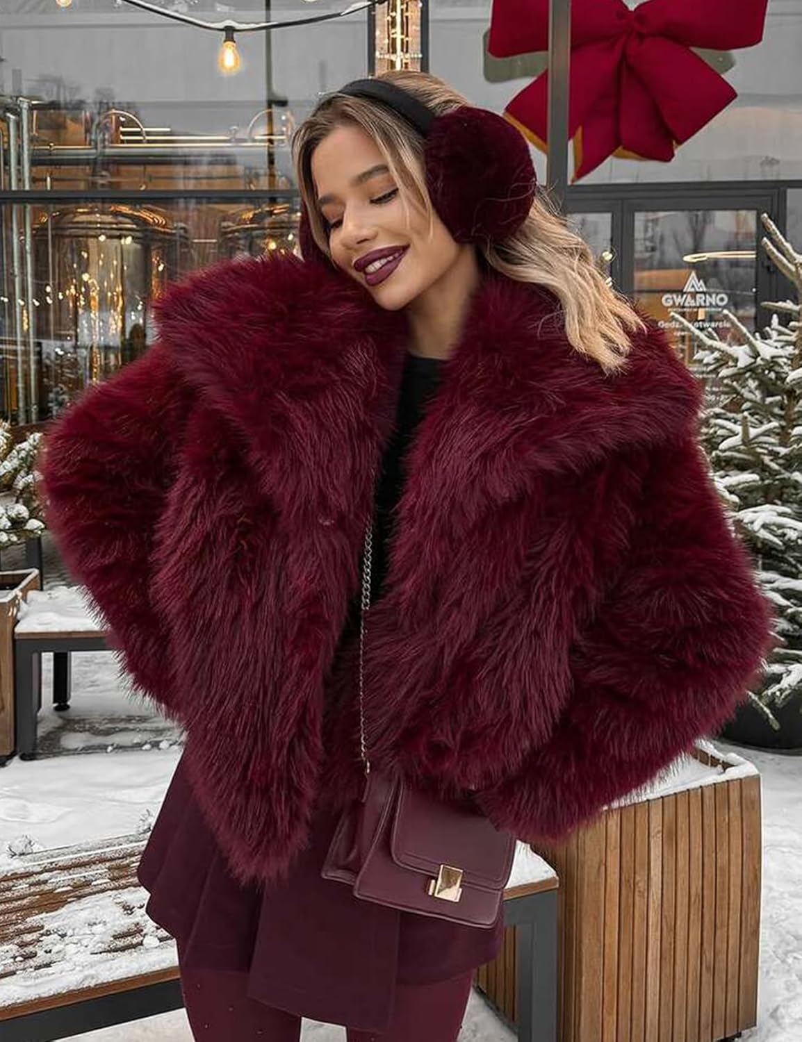 Kissonic Women Faux Fur Coat Long Sleeve Lapel Open Front Shaggy Furry Jacket Warm Fluffy Short Outwear - Image 3