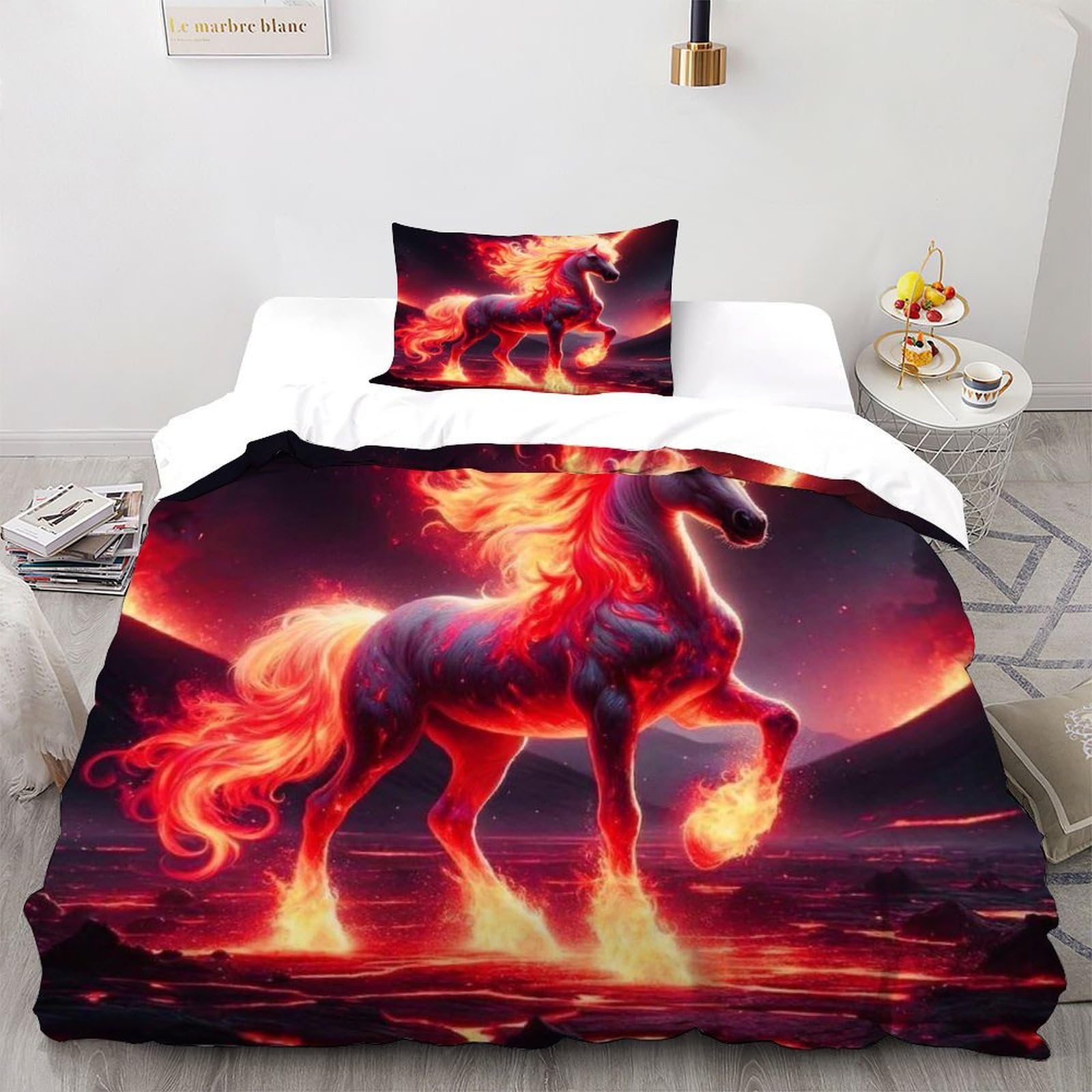 Housse de couette licorne flamme une idée cadeau lit enfant et adulte