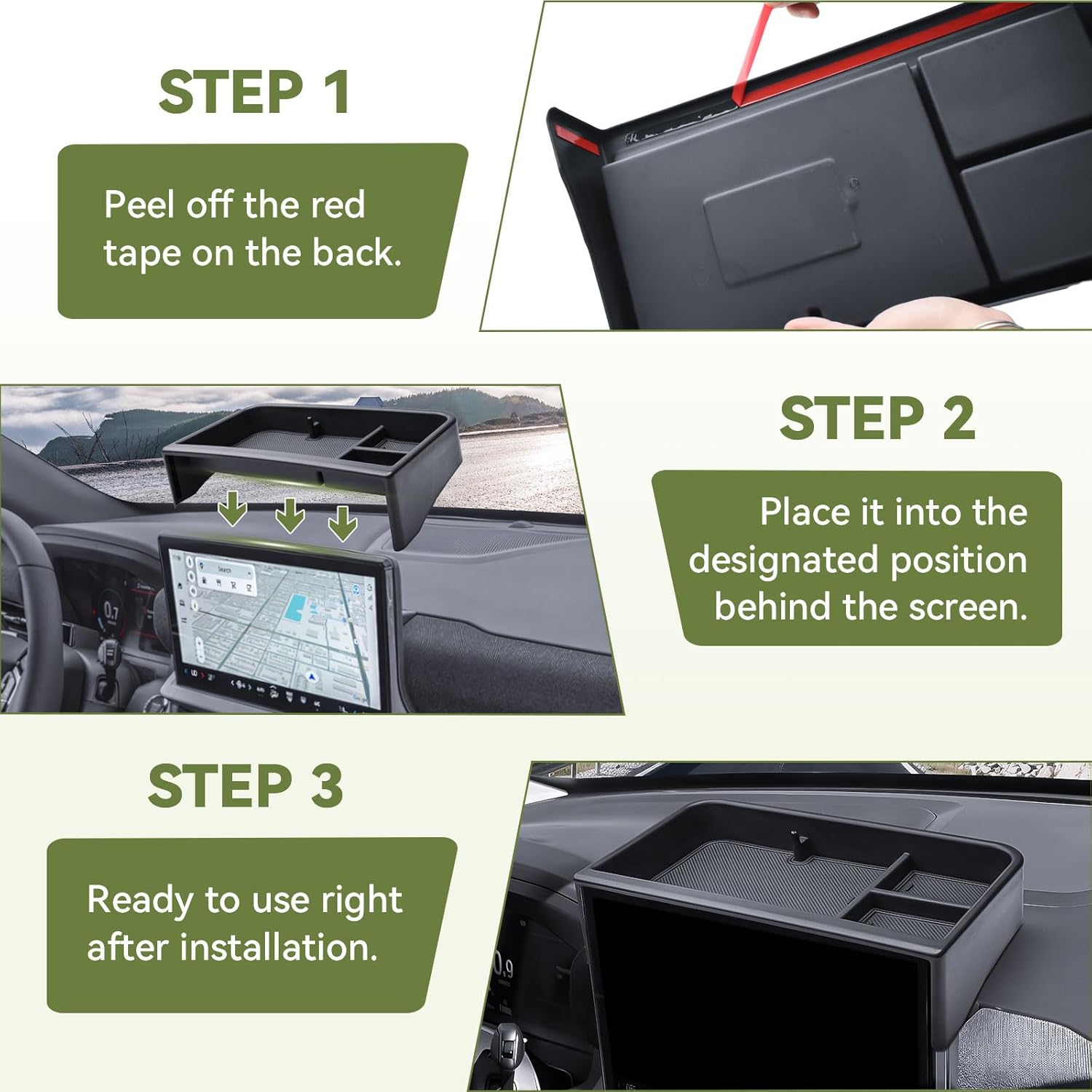 HGWEI Dash Storage Tray Compatible with 2025 2026 Ford Explorer (Active/T-Line/ST/Platinum/Tremor) Interior Accessories Behind 13.2" Screen Center Console Dashboard Organizer Insert Mount Holder