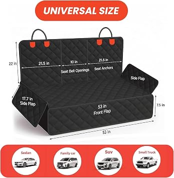 Dog Car Seat Cover Heavy Duty 4 Layer Hammock 600D Oxford Fabric, Non-Slip, Scratchproof, Waterproof, Universal Fit for Cars, Trucks & SUVs, Protects Against Spills, Dirt & Damage, Black