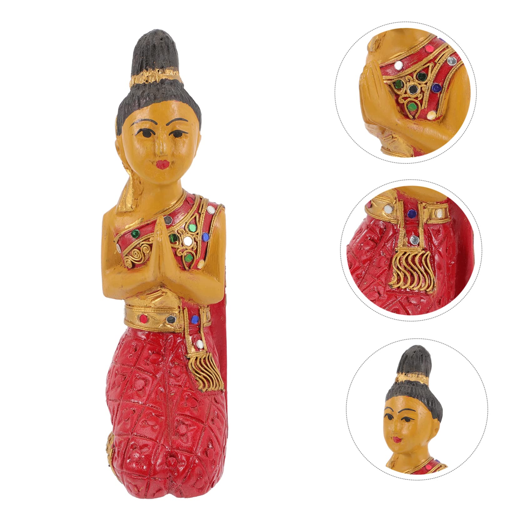 SOLUSTRE Estatua de Buda Arrodillado Roja de Madera Estilo Oriental