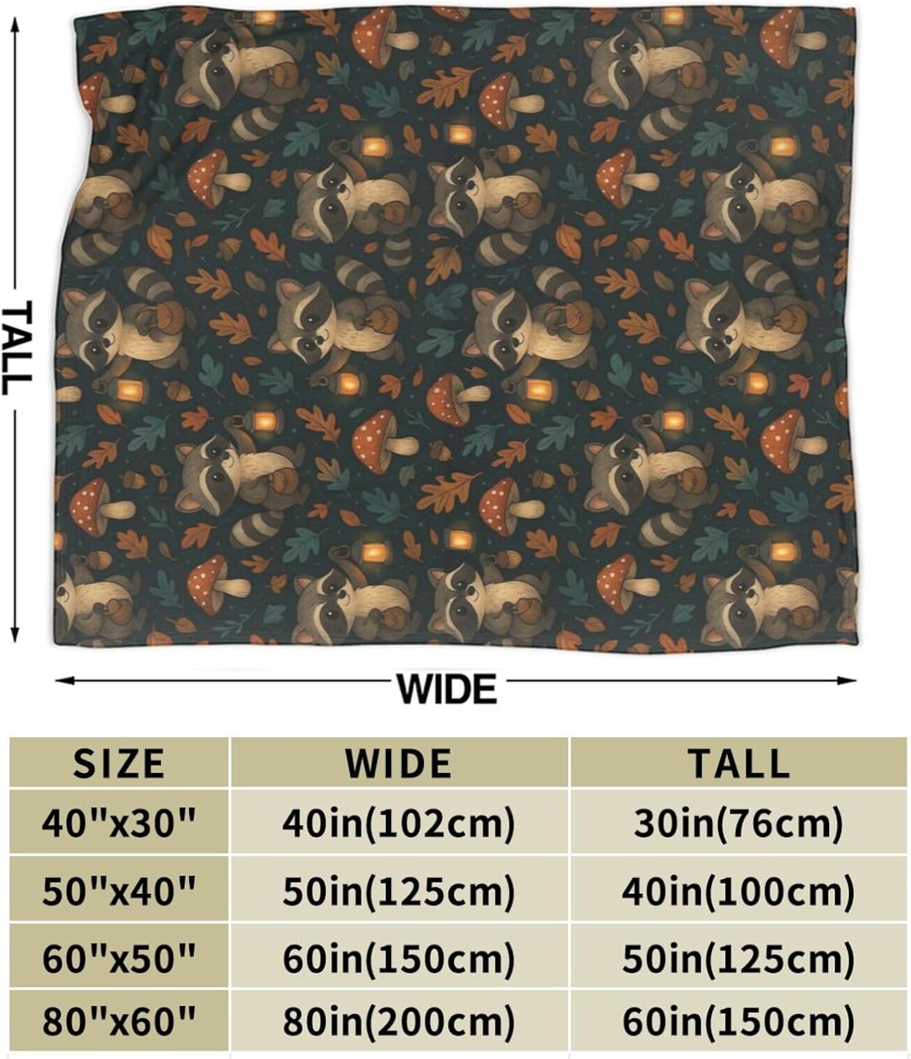 Cute Raccoon Blanket 50"x60", Woodland Animal with Lantern Throw Blankets, Gifts for Women Girls Kids, Soft Lightweight Fleece for Sofa Room Couch Bed Travel Modern Decor