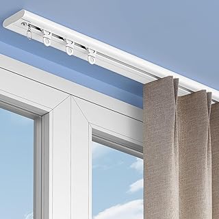 Ultra-Thin Curtain Track For Inward Opening Windows, Aluminum Alloy Curtain Rail, Ceiling-Mounted, Silent, Slide Rail For Privacy, Room Divider(Size:2.10M,Color:White)