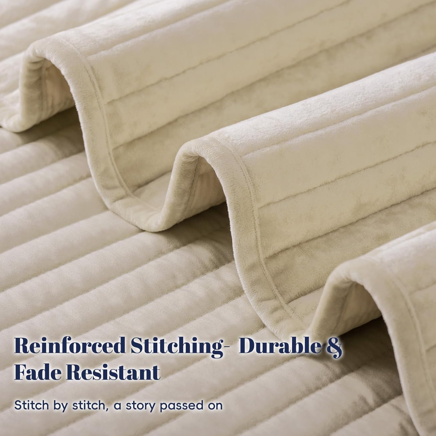 PHF Luxury Velvet Quilt Set King Size – 3PCS Ultra Soft Quilted Comforter Alternative with Striped Channel, Cozy Quilted Bedspread, 1 Coverlet with 2 Matching Shams, 108" x 92", Sand - Image 4