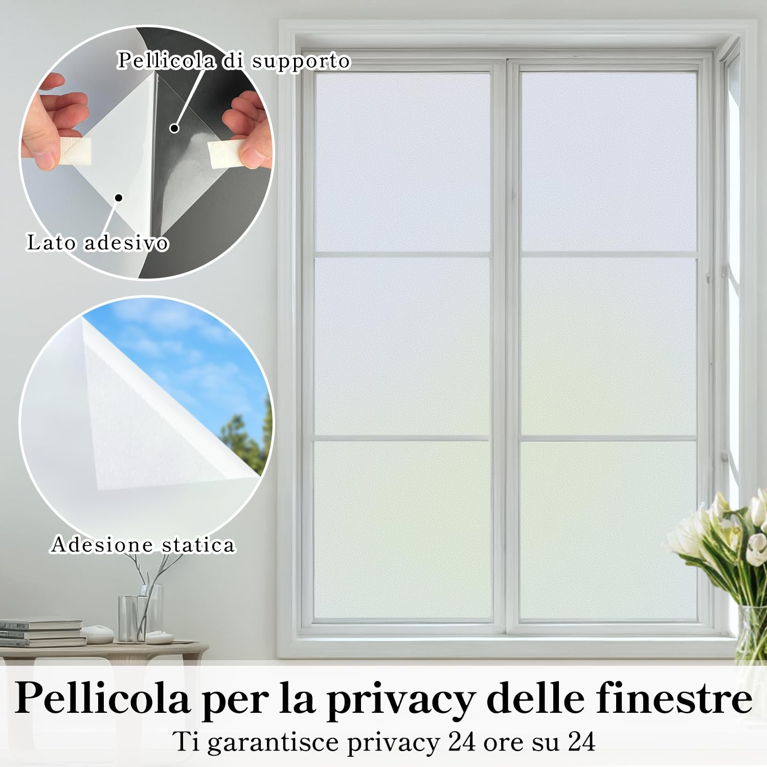 DUOFIRE Pellicola Vetri Pellicola Privacy per Vetri Pellicola Decorativa per Finestre Pellicola Anti-UV (90cm X 300cm, DS001W)