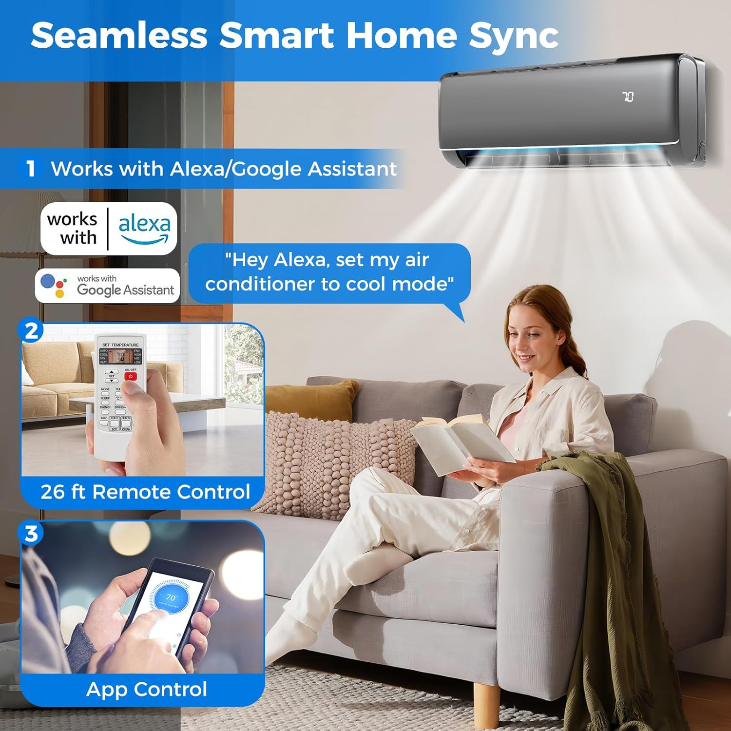 DORTALA 9000 BTU Mini Split Air Conditioner & Heater, 20.5 SEER2 115V Pre-Charged Inverter Heat Pump System with Remote Control, Installation Kit, Wall Mounted Ductless AC Unit, Dark Grey