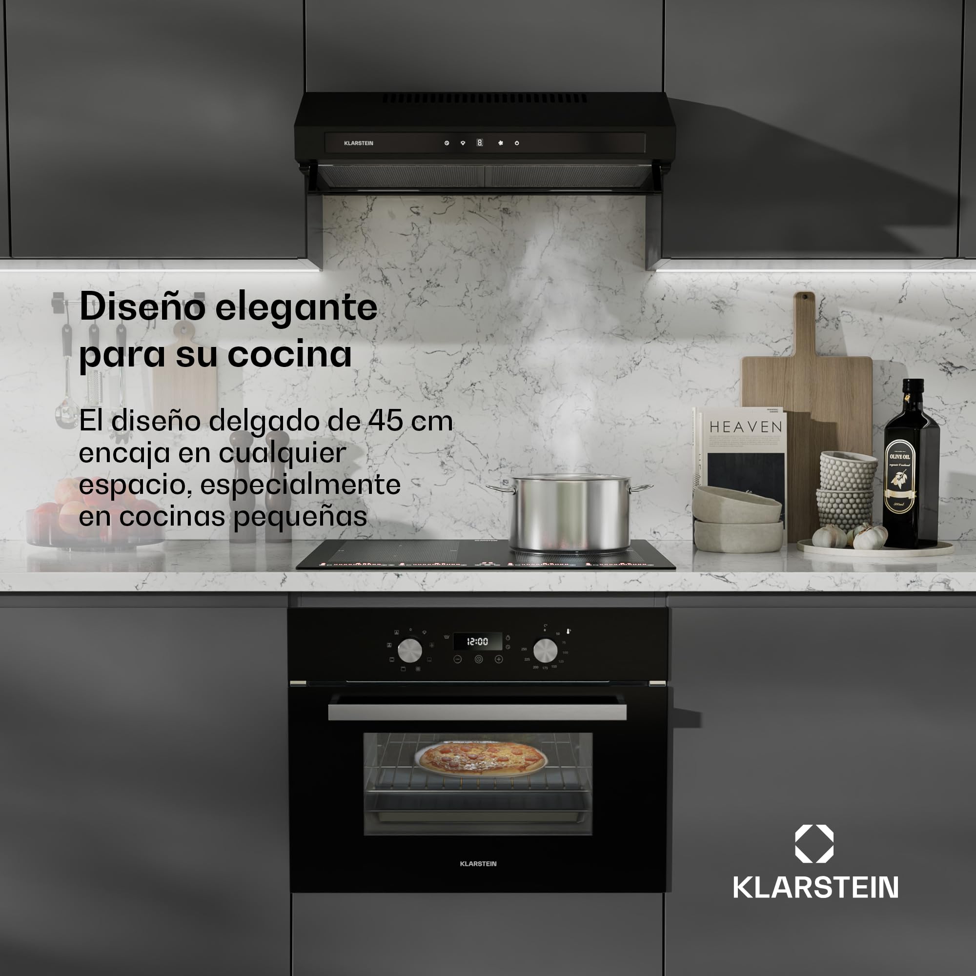 Klarstein SpaceSmart - Horno empotrable (41 L, 8 funciones, temporizador digital, limpieza al vapor, puerta extraíble, clase energética A, diseño compacto