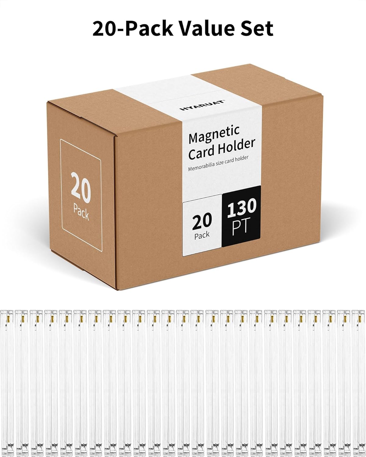 130pt Magnetic Card Holders for Trading Cards - White Clear One Touch Hard Cases, 20 Pack