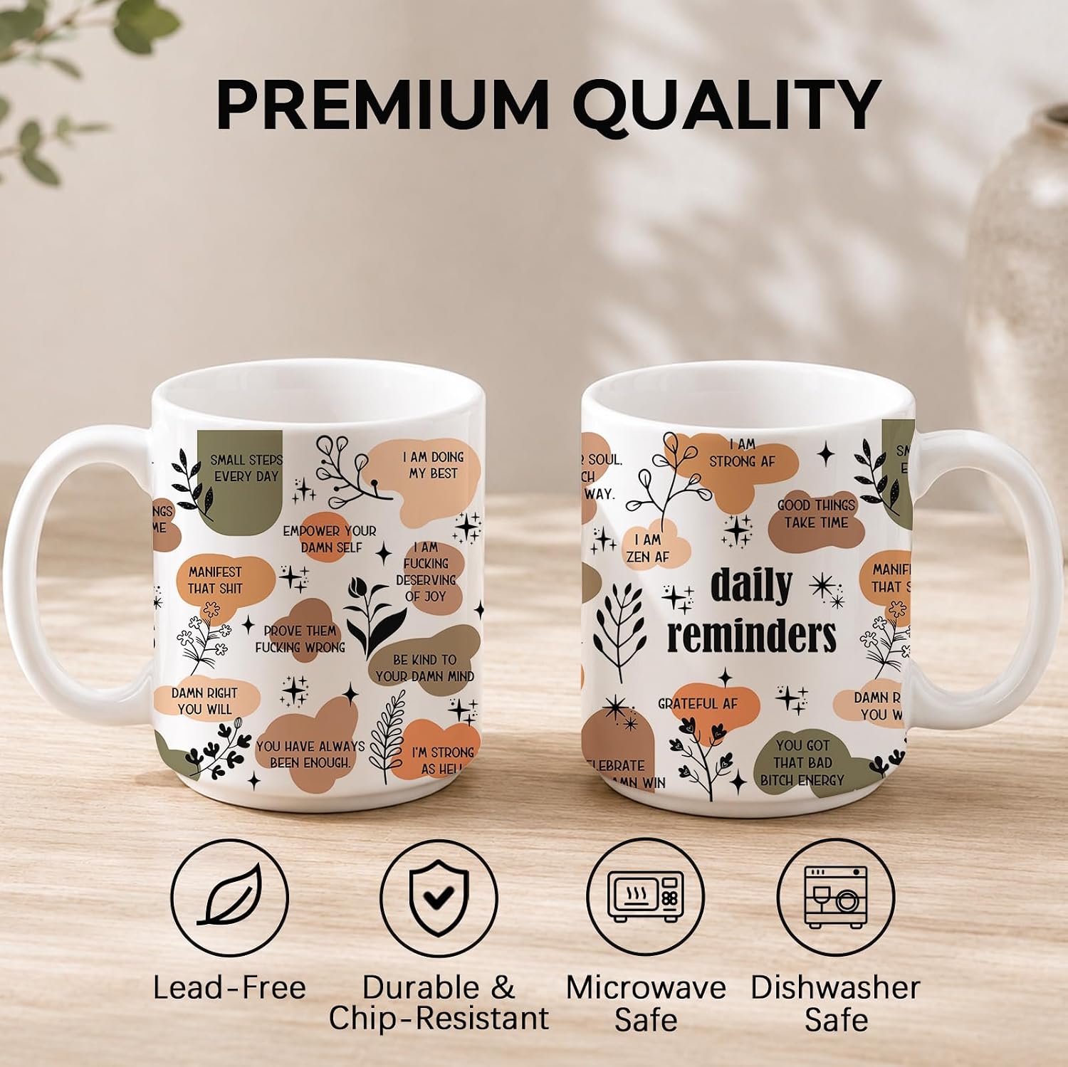 Mental Health Mug Daily, 15 Oz Ceramic Coffee Cup with Daily Reminders, Unique Coffee Mugs for Women, Pretty Mug Gift for Bedroom Kitchen image 5